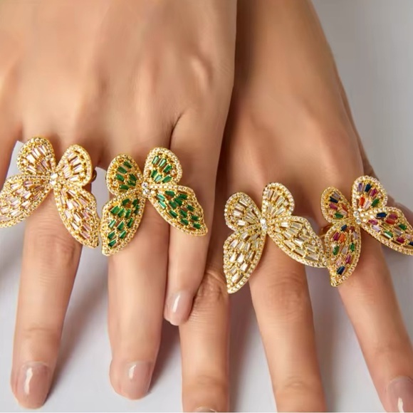 Butterfly Green 18K Gold Stainless Steel Waterproof Ring - Picture 16 of 16